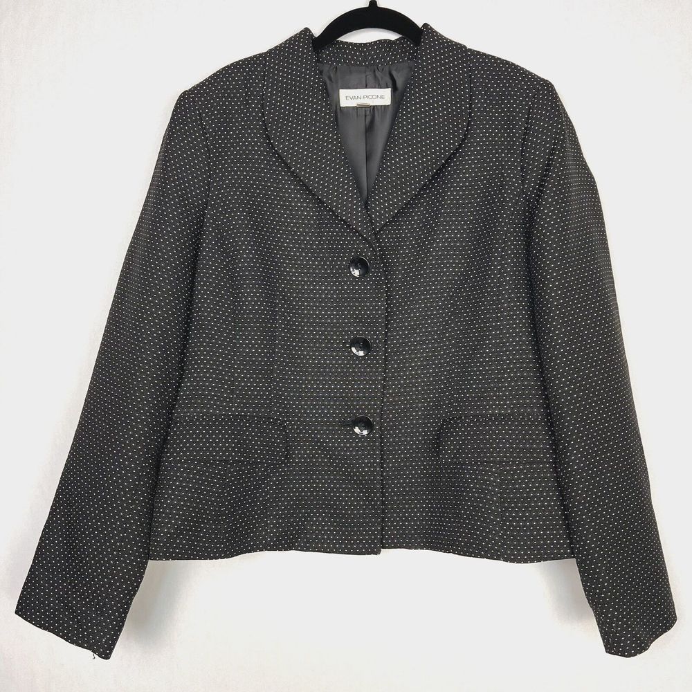 Evan Picone Short Blazer Womens 16 Black Polka Dot Midi Lined Career Jacket
